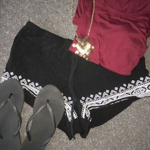 Black tribal pattern fabric shorts